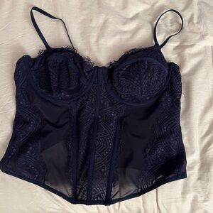 Garage Navy Lace Crop Top